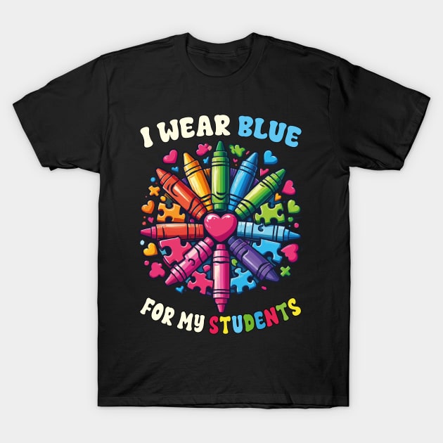 I Wear Blue For My Students Autism Awareness Puzzles for Teacher T-Shirt by JUST PINK